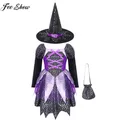 Robe de sorcière avec chapeau pointu pour enfants cosplay de sorcière pour filles fête à thème