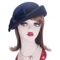 Béret en feutre pour femmes nœud en velours Style Vintage 100% laine chapeau simple Derby T476