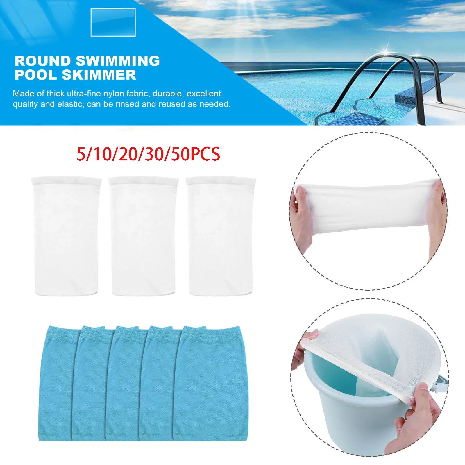 5/10/20/30/50pcs filtre stockage piscine écumoire chaussettes Nylon piscine filtre chaussettes pour paniers écumeurs blanc piscine approvisionnement