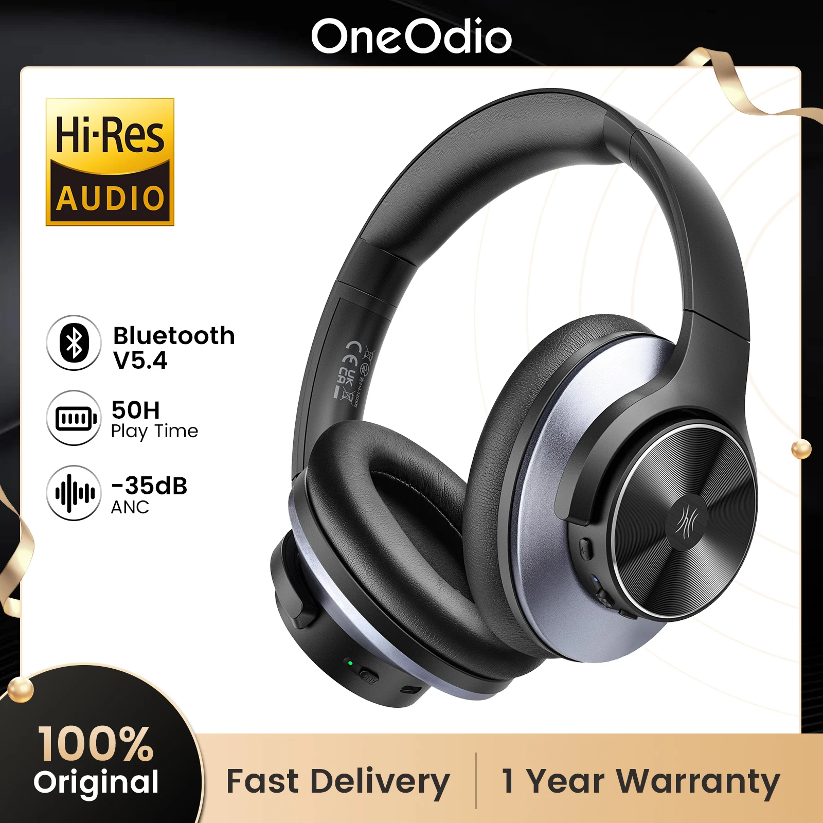 ecouteur bluetooth sans fil casque Oneodio-Casque Bluetooth hybride A10 avec suppression active du bruit, audio haute résolution, casque sans fil sur l
