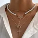 Flatfoosie – collier ras du cou multi-couches pour femmes avec lettres d'ange et perles cristal