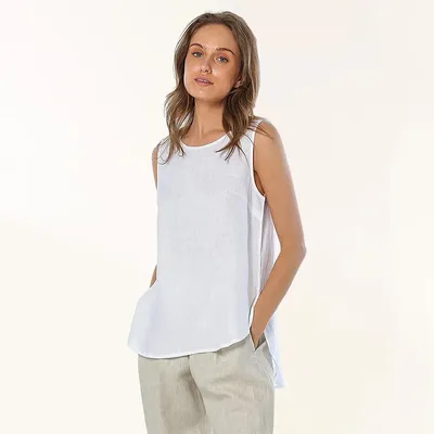 T-shirt à col rond pour femme haut en lin précieux ourlet irrégulier vêtements féminins