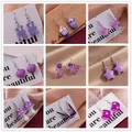 Aihua-Boucles d'oreilles pendantes en forme d'ours violet pour femme cœur crème glacée clics