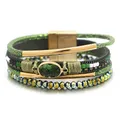 ALCirCES-Bracelet en cuir perlé pour femme pierre de cristal tube en métal rétro bracelets ronds