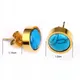 Boucles d'Oreilles Rondes Turquoise en Acier Inoxydable Or et Argent avec Pierre Bleue de Turquie