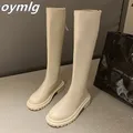 Bottes hautes au genou pour femmes chaussures à plateforme épaisses fermeture éclair ronde marque