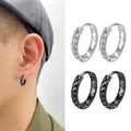 JOSmall-Boucles d'oreilles créoles torsadées pour hommes et femmes rétro noir couleur argent hip