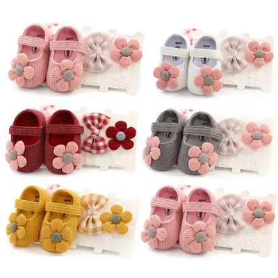 Jolies chaussures de berceau pour bébés filles de 0 à 18M 6 couleurs avec bandeau et crochet à