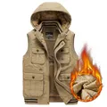 Veste à Capuche en Fourrure pour Homme Gilet de Voyage Multi-Poches Style Militaire Optique