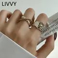 LIVVY-Bague réglable avec croix de tête en or et en argent pour femme document créatif mode