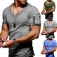 T-shirt à manches courtes pour hommes col en V coupe couvertes monochrome design de mode