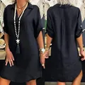 Robe chemise à col rabattu en lin de coton pour femmes streetwear de plage robe de vacances