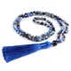 Collier de perles Mala 6mm pour femmes pierre naturelle Lapis Lazuli Agates de feu nouées bijoux