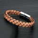 MKENDN – Bracelet Punk rétro en cuir véritable tressé marron pour Homme bijoux fait à la main avec