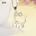 Collier pendentif Kitty Cat pour femme plaqué argent creux bijoux en alliage d'acier inoxydable