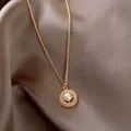 ChimFine-Pendentif perle géométrique ronde plaquée or véritable 14 carats pour femme collier