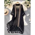 SEDUTMO-Kimono de plage pour femmes style bohème longue broderie poncho cardigan pompon chemise