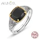 ALLNOEL-Bague en argent Sterling 925 massif pour femme 100% agate noire naturelle bijoux féminins