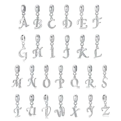925 Sterling Silver Charms Lettre Originale Alphabet A-Z Pendentif Perles Fit Pandora Bracelets