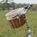 Panier de rangement de vélo à guidon avant pour enfants avec ruban en cuir réglable rotin tissé à