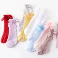 Chaussettes d'été pour bébé fille couleur unie respirantes confortables avec nœud papillon pour