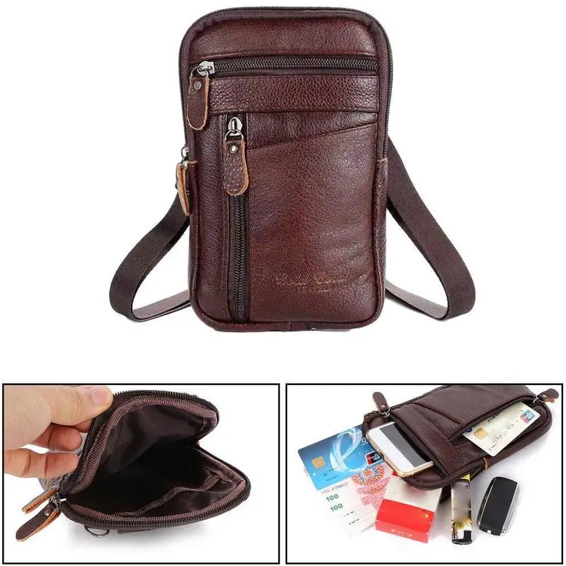 Sac à bandoulière en cuir PU pour homme, ceinture antivol, sac à fermeture éclair à la taille, sac à main polyvalent, décontracté, poudre de téléphone, mode initiée, 1PC