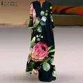 ZANZEA-Robe longue florale à manches longues pour femmes robe d'été bohème robe caftan