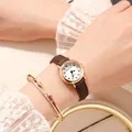 Montres-bracelets en or rose pour femmes petit bracelet en cuir montre-bracelet pour filles