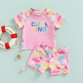 Girl's Two-Piece Split Swimsuit Baby Toddler Kid Girl Cartoon Dinosaur Print Short Sleeve Tops +