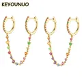 KEYOUNUO – boucles d'oreilles en or CZ pour femmes bijoux colorés en Zircon chaîne en forme de