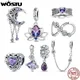 WOSTU 925 argent Sterling Sakura Vintage amour fleurs chaîne breloque perles pendentif Fit Original