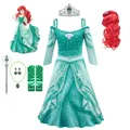 Robe de Princesse Sirène Ariel pour Fille Costumes de Cosplay avec Accessoires de Perruque pour