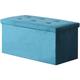 Coffre de Rangement Pouf Pliable velours 76cm - bleu vert