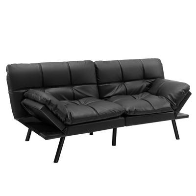 Costway Convertible Memory Foam Futon Sofa Bed with Adjustable Armrest-Black