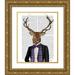 Fab Funky 26x32 Gold Ornate Wood Framed with Double Matting Museum Art Print Titled - Deer in Evening Suit Portrait