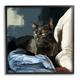 Stupell Industries Black Cat Lounging Comfy Bed Graphic Art Black Framed Art Print Wall Art Design by Emily Kalina