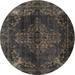 Ahgly Company Machine Washable Indoor Round Traditional Charcoal Black Area Rugs 3 Round