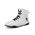 Crocowalk Women & Men Slip Resistant Lace Up Wrestling Shoes Training Boxing Shoe Nonslip High Top Sneakers White 5