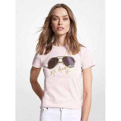 Michael Kors Logo Aviator Print Organic Cotton T-Shirt Pink M