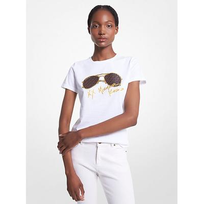 Michael Kors Logo Aviator Print Organic Cotton T-Shirt White XS