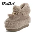Fujin – bottines en fourrure synthétique à semelle compensée de 12.5cm pour femme chaussures de