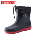 YISHEN-Bottes de pluie imperméables pour hommes chaussures de jardin en peluche bottes de pêche