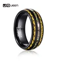 Jcalls EEN-Bague en acier au carbure de tungstène pour homme fibre de carbone polie noire et jaune