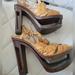 Giani Bernini Shoes | Giani Birnini Leather Platforms Heels Size 7.5 Pre Owened, 6 Inch Heel | Color: Brown/Cream | Size: 7.5