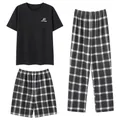 Ensembles de pyjamas pour hommes Y-+ pantalons courts + pantalons longs 3 pièces/ensemble