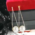 Boucles d'oreilles à grosses perles et aiguilles mode coréenne chaîne en métal perle suspendue