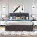 Upholstered Platform Bed with 2 Drawers and 1 Twin XL Trundle, Linen Fabric, Queen Size - Dark Gray