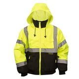 Cordova J201-3XL Reptyle Type R Class III Lime 2-In-1 Bomber Jacket PU Coated Polyester Shell Zip-Out Fleece Lining Concealed/Detachable Hood 3X-Large
