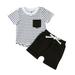 JDEFEG Babies Boy Toddler Boys Short Sleeve Striped Prints Tops Shorts 2Pcs Outfits Clothes Set for Babys Clothes Baby Boy Outfits Set Cotton Blend White 70
