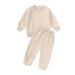 ZCFZJW Toddler Baby Boy Girl Tracksuits Spring Trendy Clothes Set Long Sleeve Crewneck Sweatshirt Top Casual Pants Outfit Sweatsuit Khaki 3-4 Years